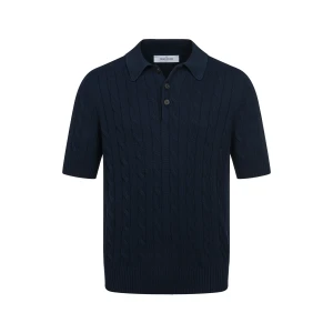GRAN SASSO Cable-knit Polo – Navy