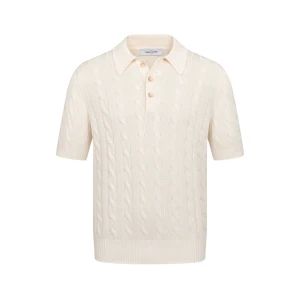 GRAN SASSO Cable-knit polo in ivory