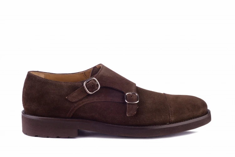 wygodne monki brązowe, podeszwa gumowa, elastyczne, wygodne buty typu monk