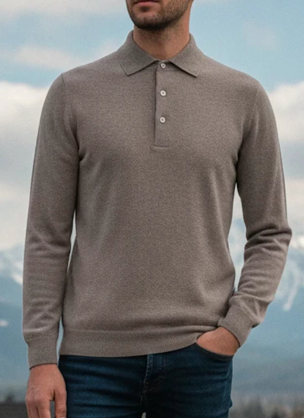 GRAN SASSO Polo z wełny merino beżowe
