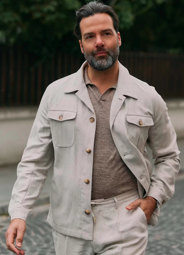 Partigiani Overshirt lniany w jodełkę